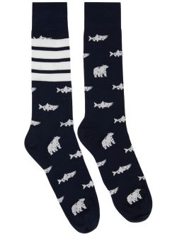 Navy Half Drop Bear & Salmon Socks