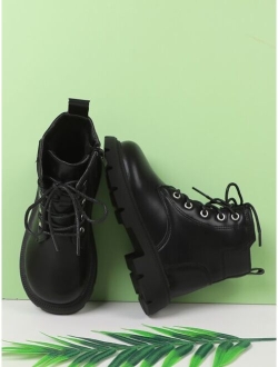 Girls Side Zip Lace-up Front Thermal Lined Combat Boots