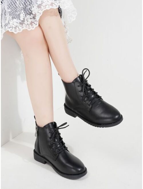 Shein Jun&3827lida shoes store Girls Side Zip Lace-up Front Combat Boots