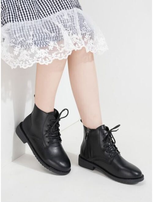 Shein Jun&3827lida shoes store Girls Side Zip Lace-up Front Combat Boots