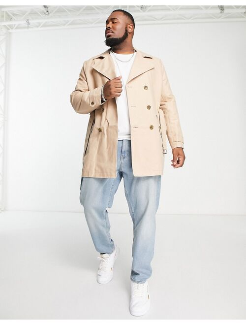 ASOS DESIGN shower resistant double breasted trench coat in stone