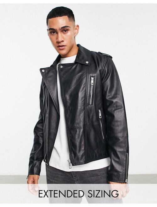 ASOS DESIGN real leather moto jacket in black