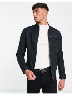 Essentials biker jacket in faux suede black