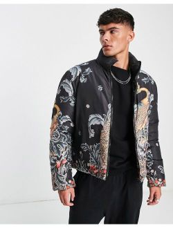 puffer with renaissance placement print in black