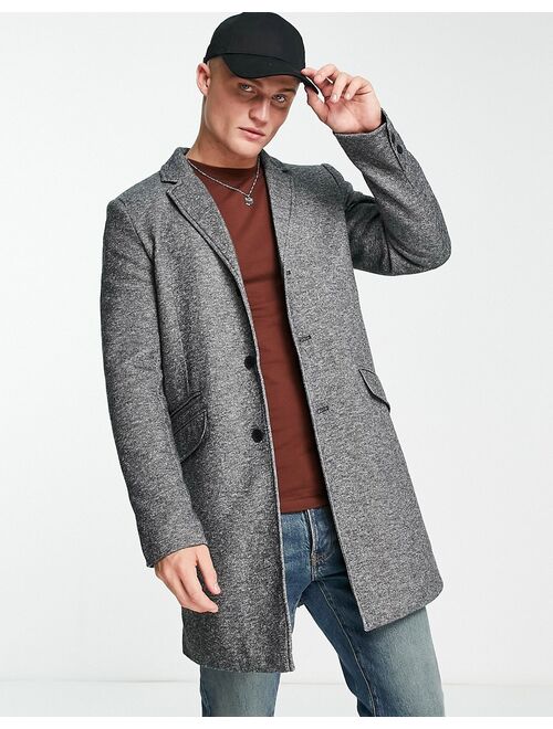 Only & Sons smart jersey overcoat in gray heather