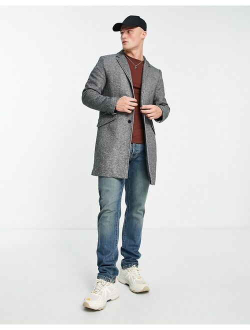 Only & Sons smart jersey overcoat in gray heather