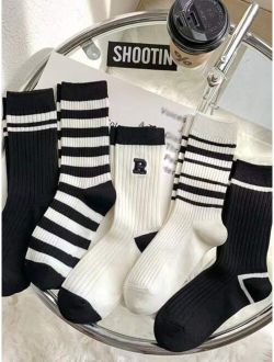 YWXinMei2038 Baby & Mom store 5pairs Kids Striped Pattern Crew Socks
