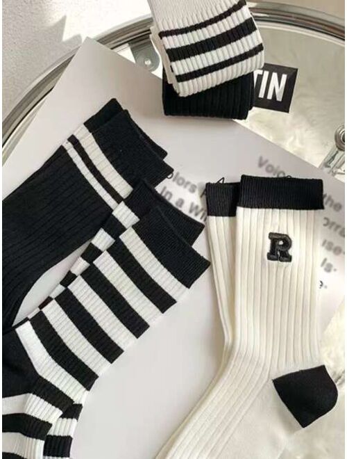Shein YWXinMei2038 Baby & Mom store 5pairs Kids Striped Pattern Crew Socks