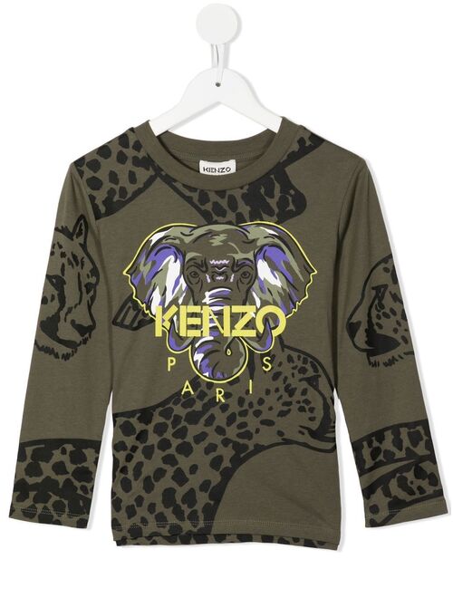 Kenzo Kids Elephant-print long-sleeved T-shirt