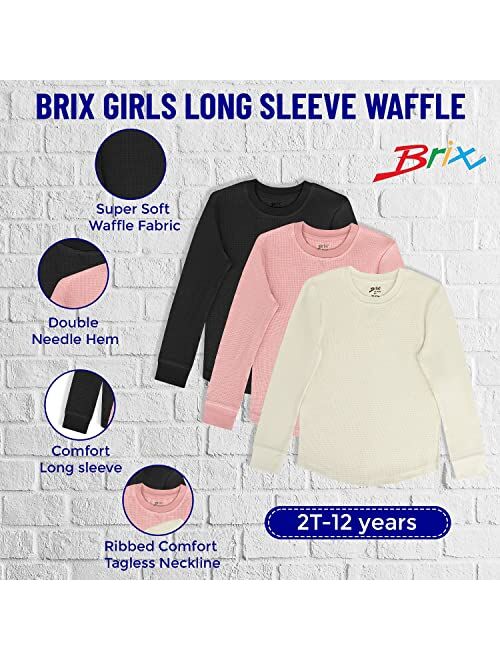 Brix Girls' Long Sleeve Thermal - Waffle Shirts 3 Pk Fashion Girls Tees.