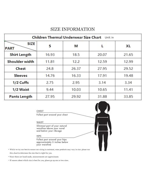 Herobiker Girls Thermal Underwear Set Ultra Soft Fleece Lined Kids Long Johns Top Bottom Thermals Kids Base Layer Winter Warm