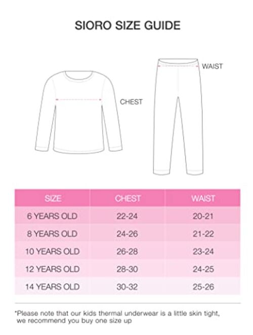 SIORO Thermal Underwear for Girls Double Fleece Warm Long Johns Ultra Soft Base Layer Set