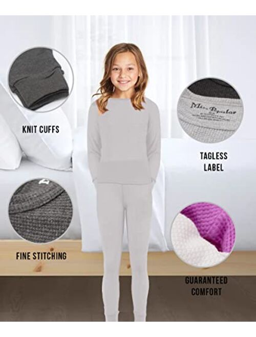 MISS POPULAR Girls 4-Piece Thermals Set | Long Sleeve Shirt and Pants Ages 1-16