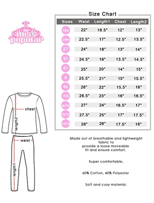 MISS POPULAR Girls 4-Piece Thermals Set | Long Sleeve Shirt and Pants Ages 1-16