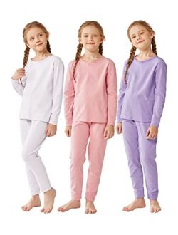 Resinta 3 Sets Cotton Girls' Thermal Underwear Set Girls Top and Long Johns with Bows Winter Base Layer Thermal Underwear