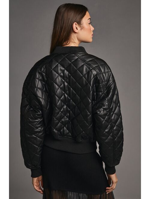 Good American Faux Leather Quilted Bomber Jacket