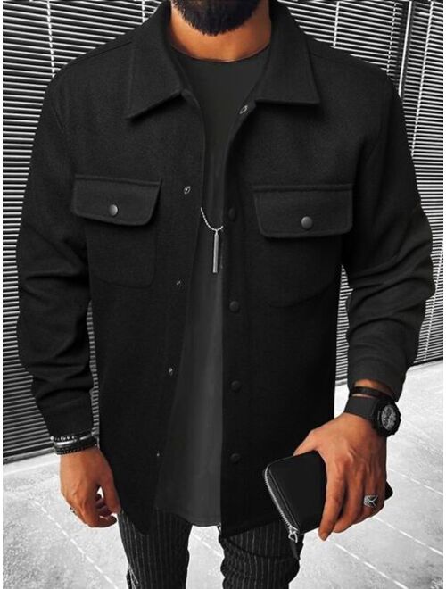 Shein Men 1pc Button Front Flap Pocket Overcoat