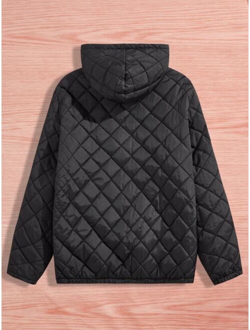 SHEIN Men Letter Patched Detail Teddy Lined Hooded Quilted Coat