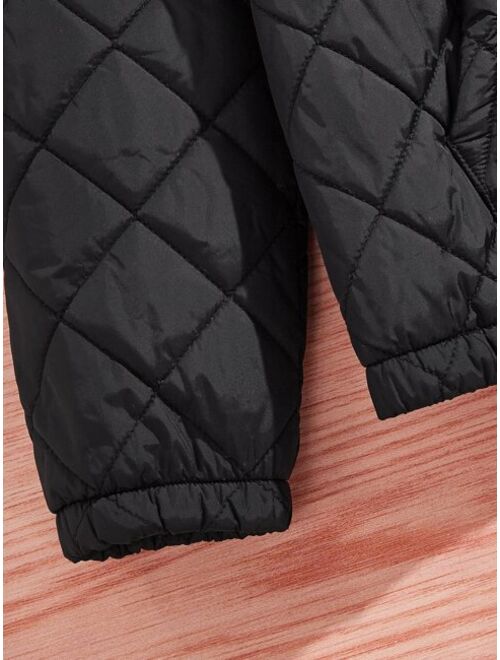 SHEIN Men Letter Patched Detail Teddy Lined Hooded Quilted Coat