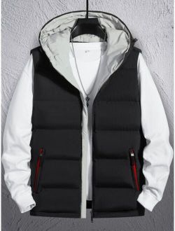 Men 1pc Zipper Hooded Vest Puffer Coat