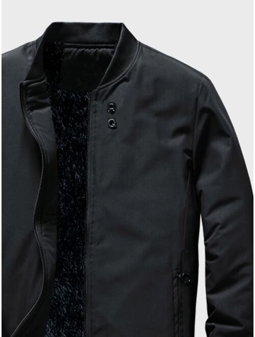 Shein Men Solid Teddy Lined Bomber Jacket