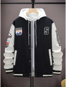 Men 1pc Letter Embroidery Two Tone Varsity Jacket