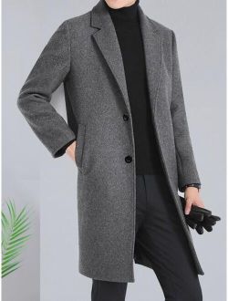 Men 1pc Lapel Collar Single Breasted Overcoat