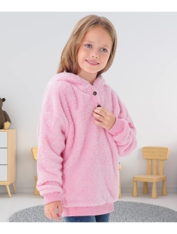 Lldress Girls Sherpa Fleece Hoodies Sweatshirts Kids Pullover Winter Tops Warm Fashion Outwear Fall Clothes with Pockets