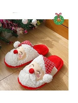 Christmas Slippers, Novelty Holiday Cute Santa Claus Soft Plush Slipper, Women Lightweight Non-Slip Furry Indoor Slipper