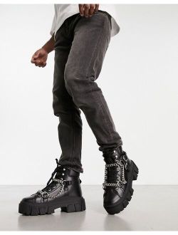 chunky lace up boots with chain detail
