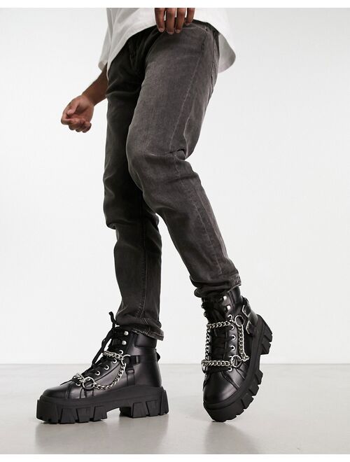 ASOS DESIGN chunky lace up boots with chain detail