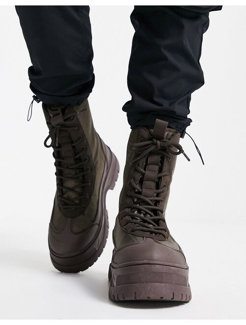 ASOS DESIGN lace up boot on chunky sole in brown canvas