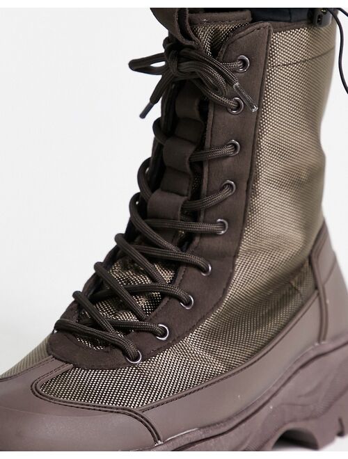 ASOS DESIGN lace up boot on chunky sole in brown canvas
