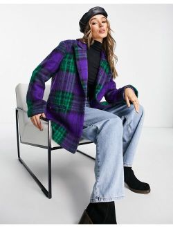 smart grandad wool mix jacket in purple check