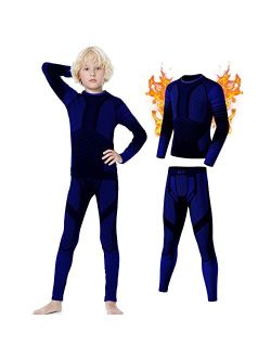 MEETYOO Thermal Underwear Set for Kids, Seamless Long Johns for Boys, Ski Base Layer Leggings & Shirt for Child 6-15 Years