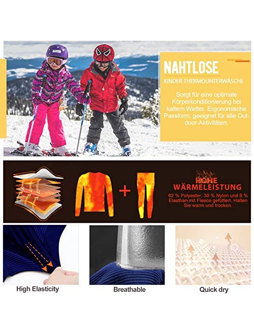 MEETYOO Thermal Underwear Set for Kids, Seamless Long Johns for Boys, Ski Base Layer Leggings & Shirt for Child 6-15 Years