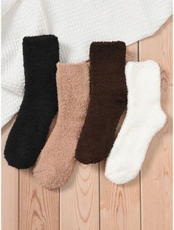 4pairs Men Solid Fuzzy Socks