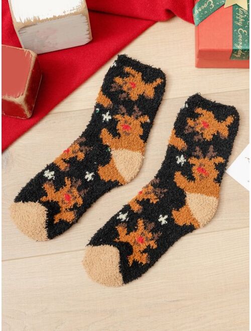 Shein 2pairs Men Christmas Elk Pattern Fuzzy Crew Socks