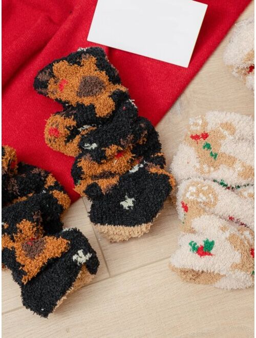 Shein 2pairs Men Christmas Elk Pattern Fuzzy Crew Socks