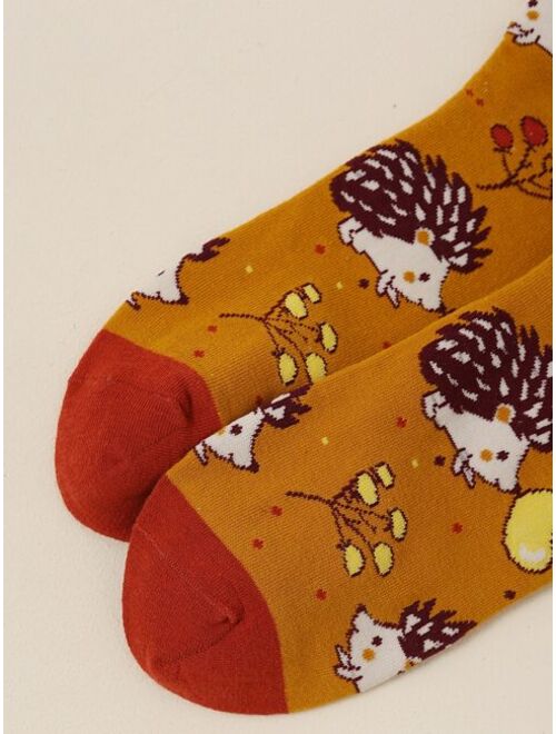 Shein Men Hedgehog Print Crew Socks