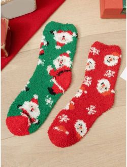 2pairs Men Christmas Santa Claus Pattern Crew Socks