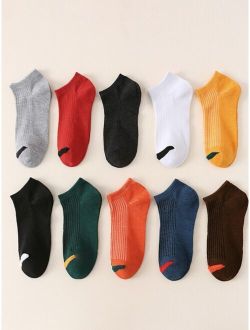 10pairs Men Contrast Panel Ankle Socks