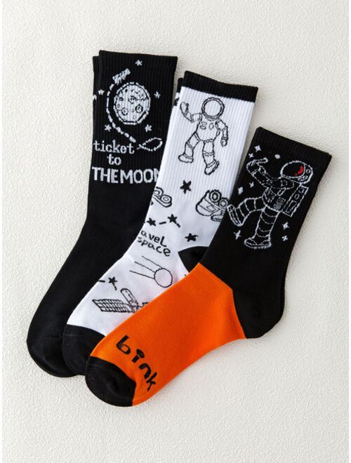 SockyBean1271 Accessory Store 3pairs Men Astronaut Pattern Socks