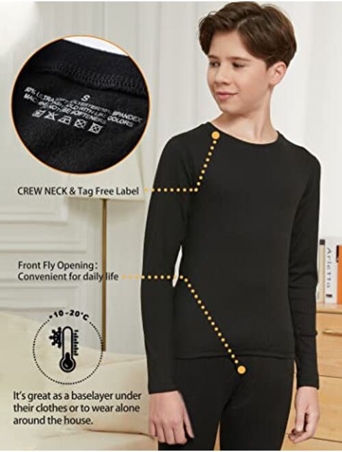 Buy TELALEO Boys Thermal Underwear Set for Kids Long Johns Double Fleece Lined Youth Base Layer