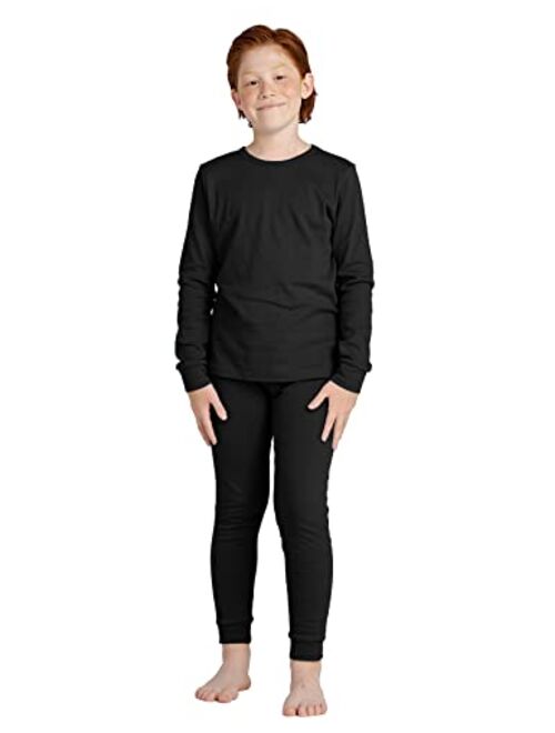 LAPASA Boys 100% Cotton Thermal Underwear Set, Ultra Soft Long Johns, Base Layer for Kids Top & Bottom (Thermoflux B10)