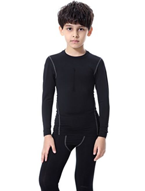 Cvvtee Boys Athletic Base Layer Compression Underwear Set 2pcs Thermal Long John for Kids