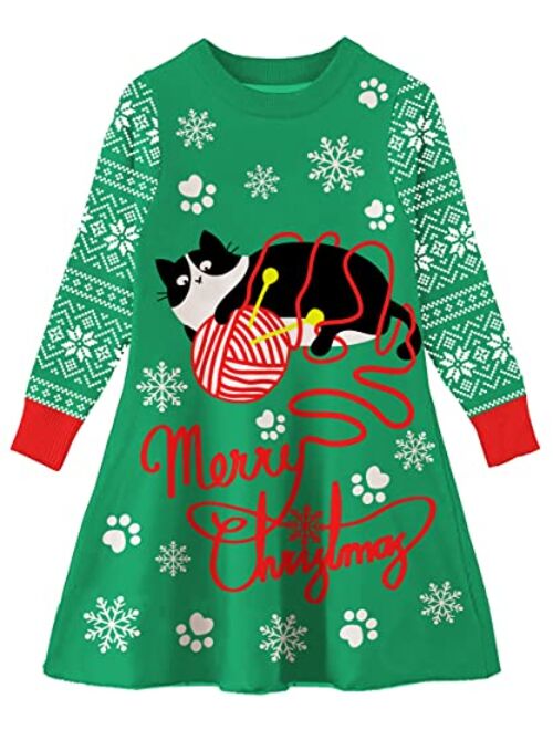 ALLIFly Girls Christmas Dress Xmas Long Sleeve Sweater Dresses Winter Knit Dresses Xmas Gifts 2-11 Years