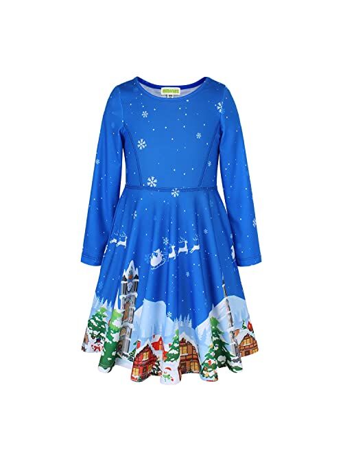 MODAFANS Girls Dress Long Sleeve Twirly Swing Party Casual Dress Tie Dye Mermaid Dress for Kids Toddler with Pockets