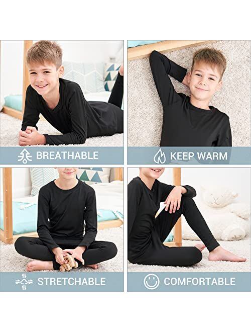 HEROBIKER Thermal Underwear Boys Ultra Soft Fleece Lined Kids Thermals Long Johns Top Bottom Warm Set for Winter Skiing