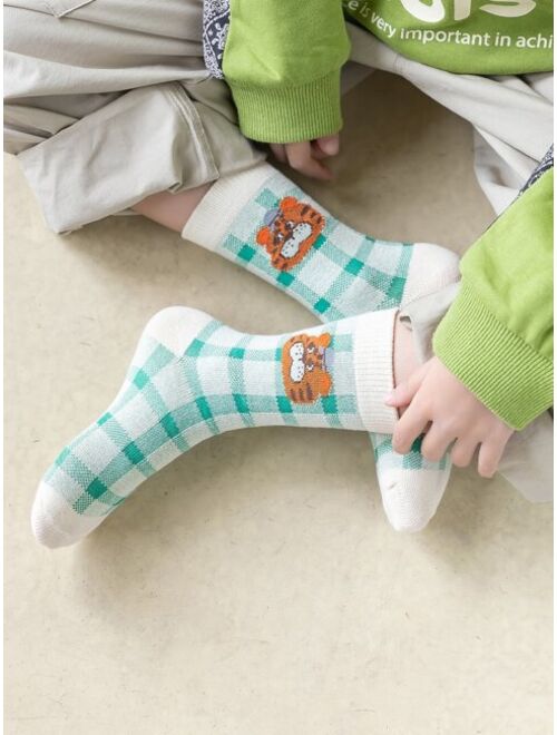Shein 5pairs Toddler Boys Tiger & Letter Graphic Crew Socks